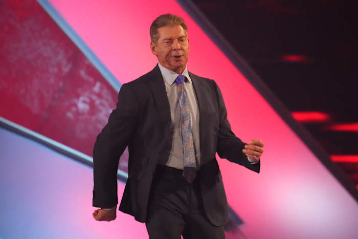 Apr 3, 2022; Arlington, TX, USA; WWE owner Vince McMahon enters the arena during WrestleMania at AT&T Stadium. Mandatory Credit: Joe Camporeale-USA TODAY Sports